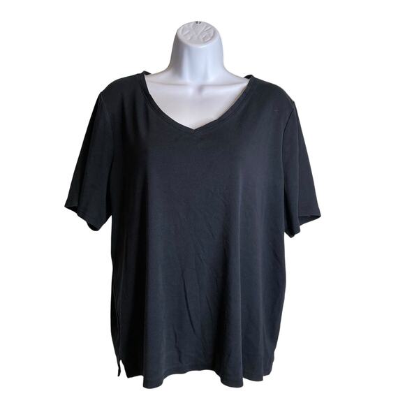 Talbots Women's Black Pima Cotton‎ V Neck Top Size 2X Soft Minimalist Basics - Picture 1 of 10